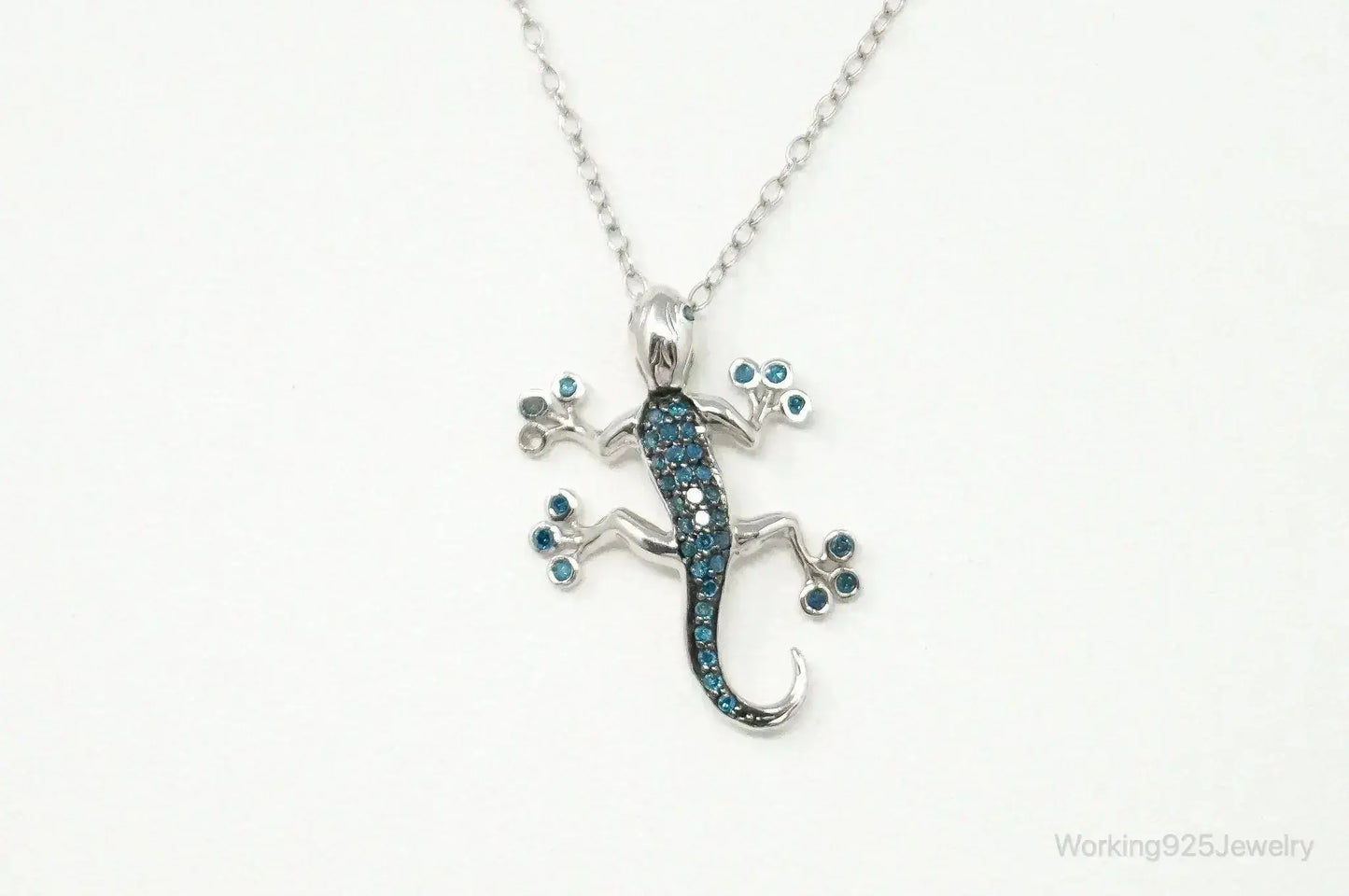 Blue Diamonds Gecko Sterling Silver Necklace - Plush Fashion Hub