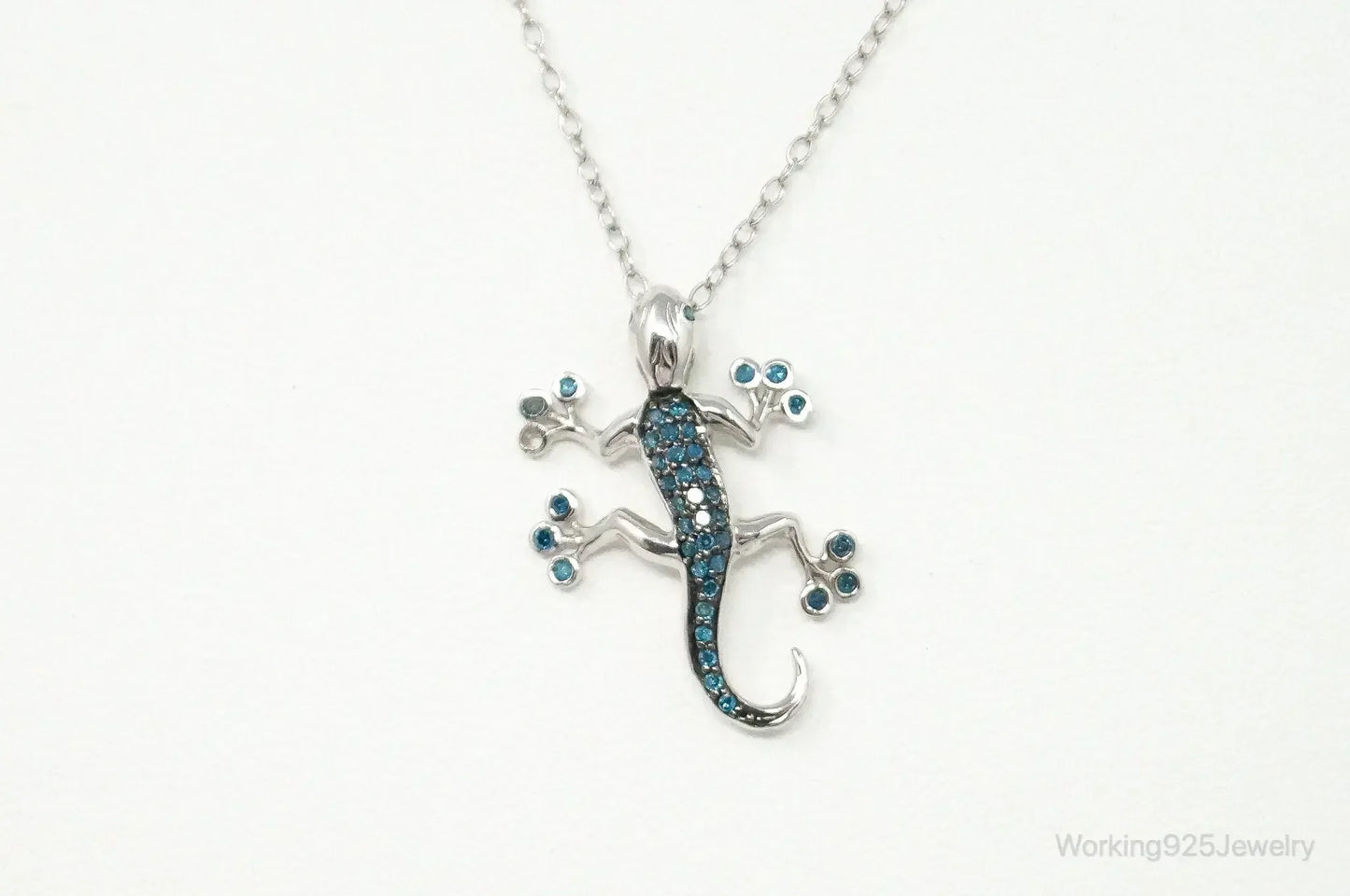 Blue Diamonds Gecko Sterling Silver Necklace - Plush Fashion Hub