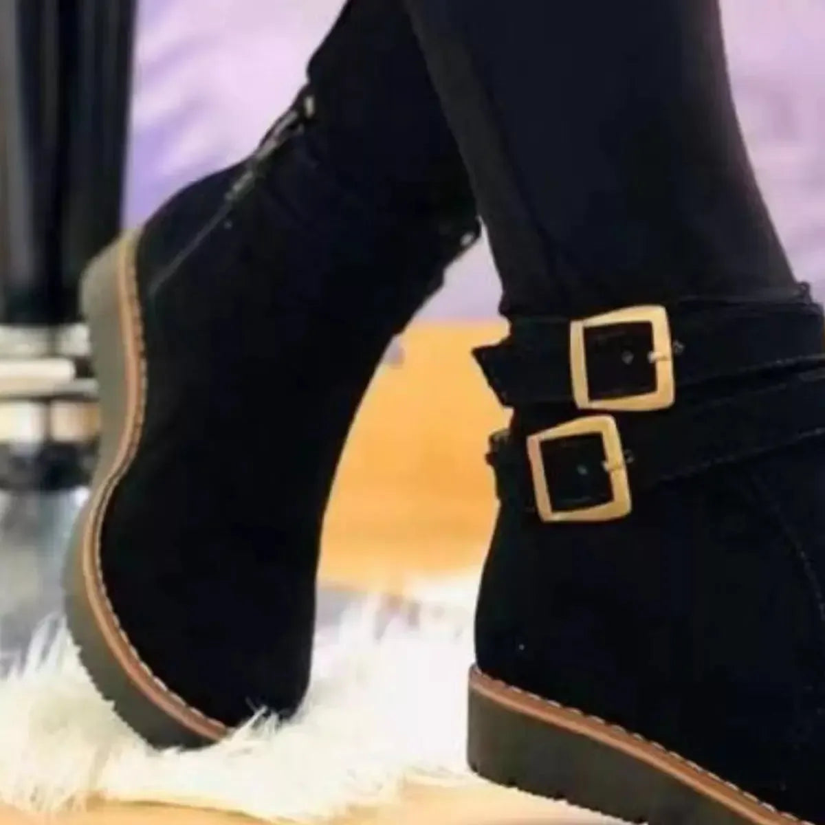 Buckle Accent Suede Ankle Boots - Casual Chic Footwear - Plush Fashion Hub