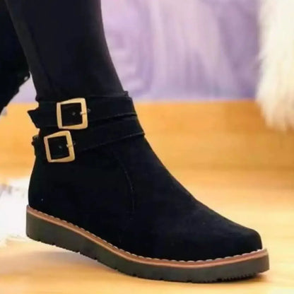 Buckle Accent Suede Ankle Boots - Casual Chic Footwear - Plush Fashion Hub