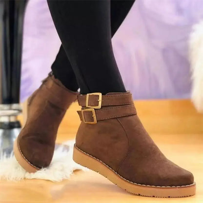 Buckle Accent Suede Ankle Boots - Casual Chic Footwear - Plush Fashion Hub