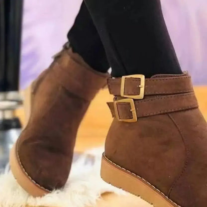 Buckle Accent Suede Ankle Boots - Casual Chic Footwear - Plush Fashion Hub