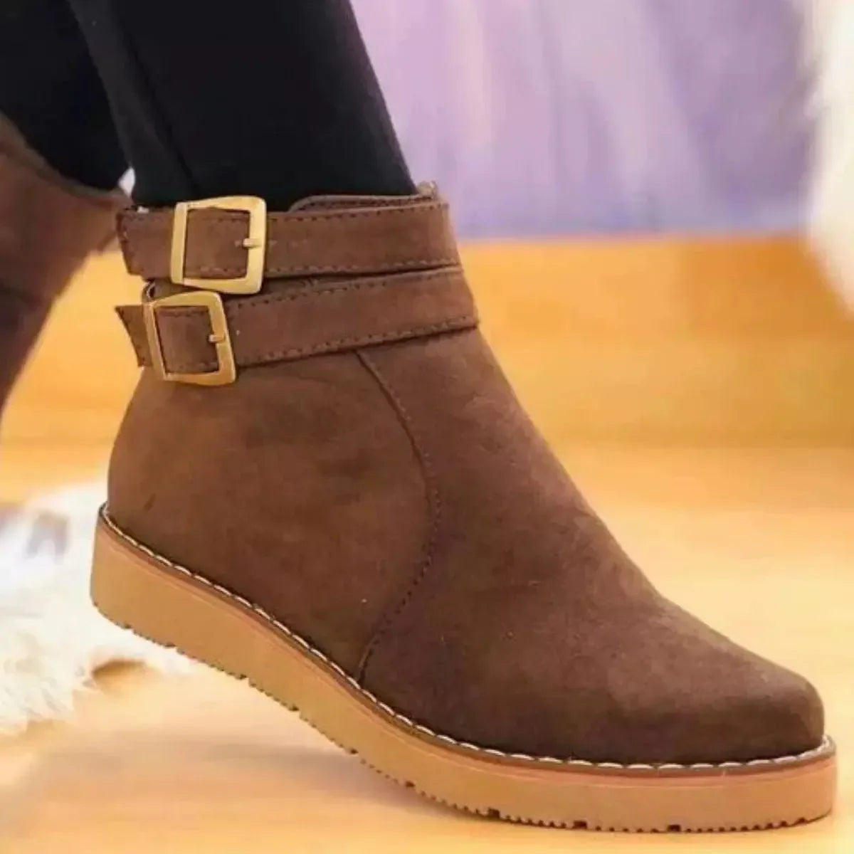 Buckle Accent Suede Ankle Boots - Casual Chic Footwear - Plush Fashion Hub