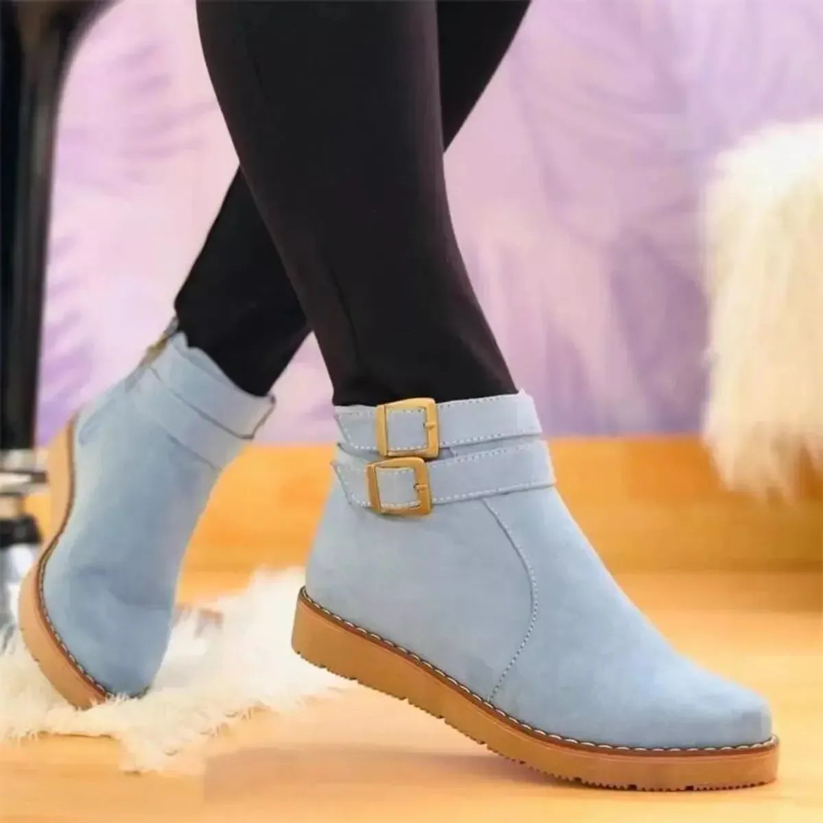 Buckle Accent Suede Ankle Boots - Casual Chic Footwear - Plush Fashion Hub
