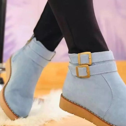 Buckle Accent Suede Ankle Boots - Casual Chic Footwear - Plush Fashion Hub