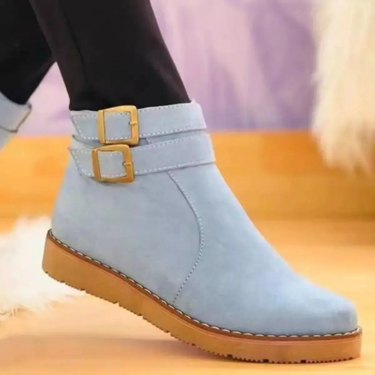 Buckle Accent Suede Ankle Boots - Casual Chic Footwear - Plush Fashion Hub