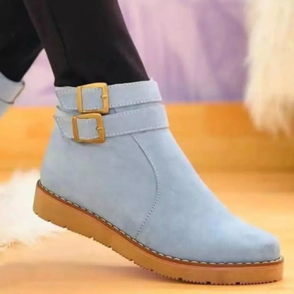 Buckle Accent Suede Ankle Boots - Casual Chic Footwear - Plush Fashion Hub