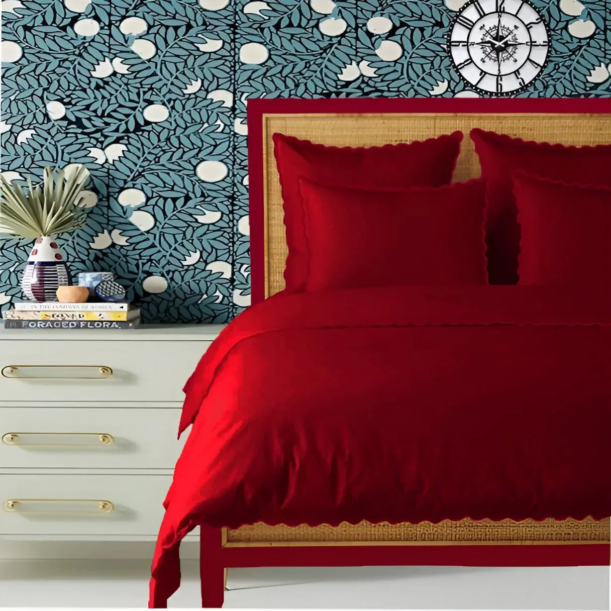 Burgundy 400TC Cotton Small Scallop Embroidery Duvet Cover Set - Plush Fashion Hub