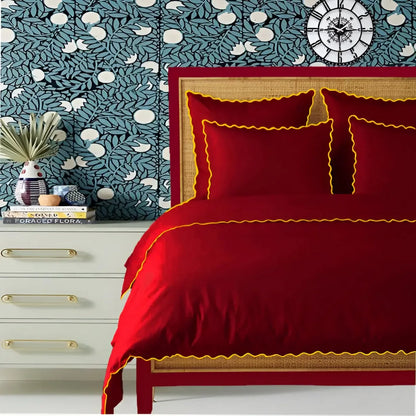 Burgundy 400TC Cotton Small Scallop Embroidery Duvet Cover Set - Plush Fashion Hub