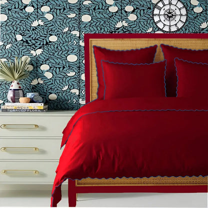 Burgundy 400TC Cotton Small Scallop Embroidery Duvet Cover Set - Plush Fashion Hub