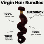 Burgundy Body Wave 100% Human Hair Bundles Private Label