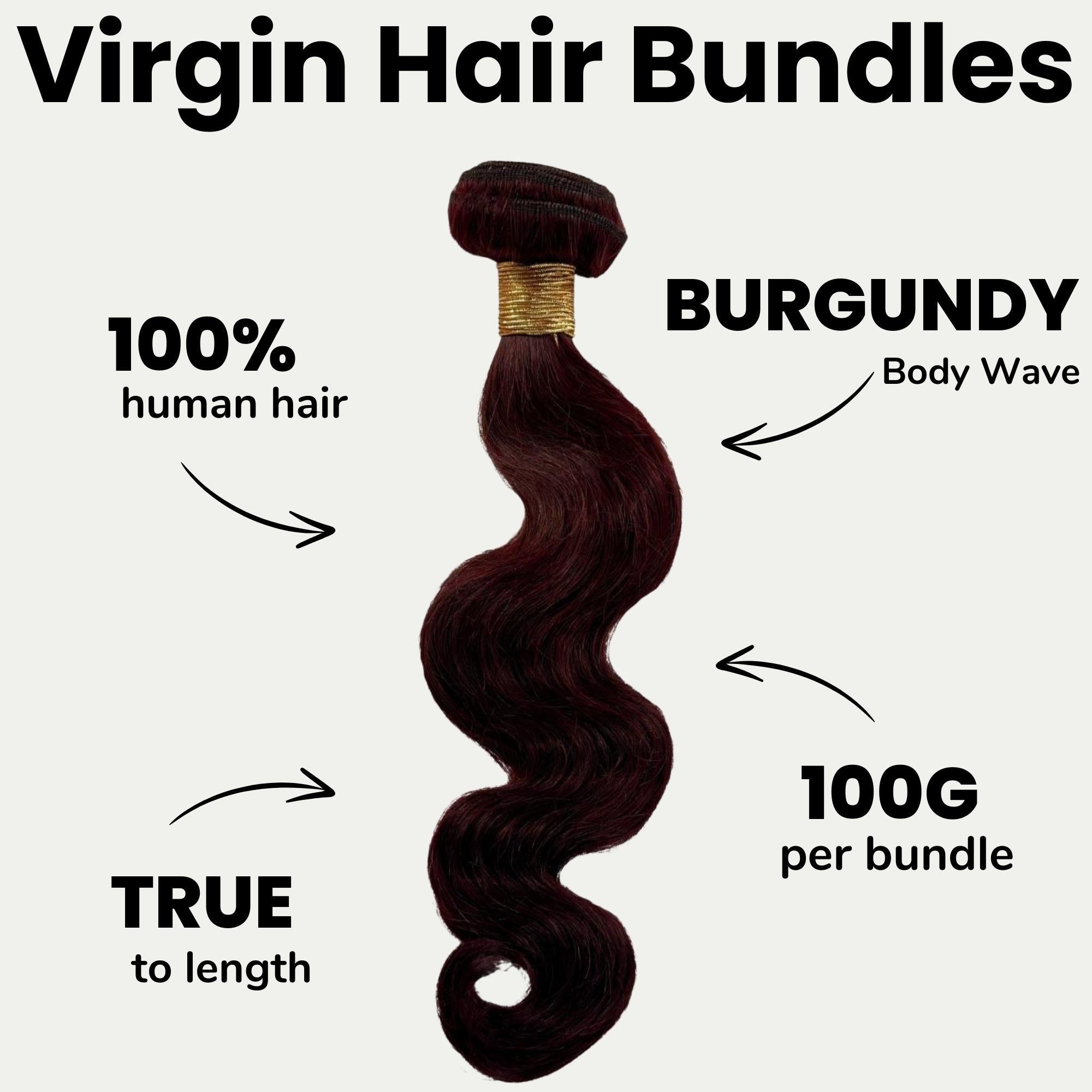 Burgundy Body Wave 100% Human Hair Bundles Private Label