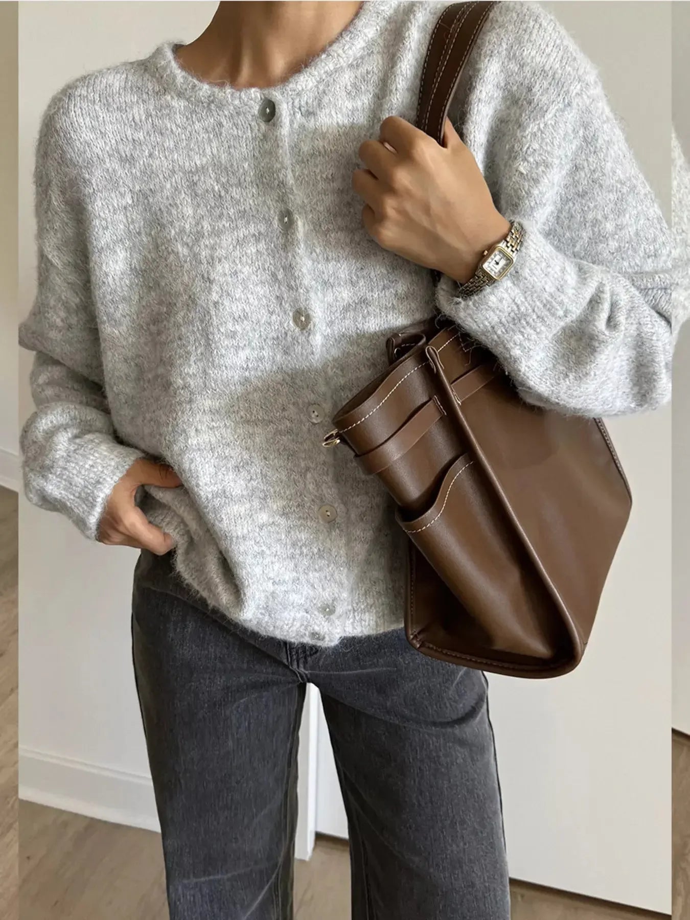 Button Up Long Sleeve Cardigan - Plush Fashion Hub