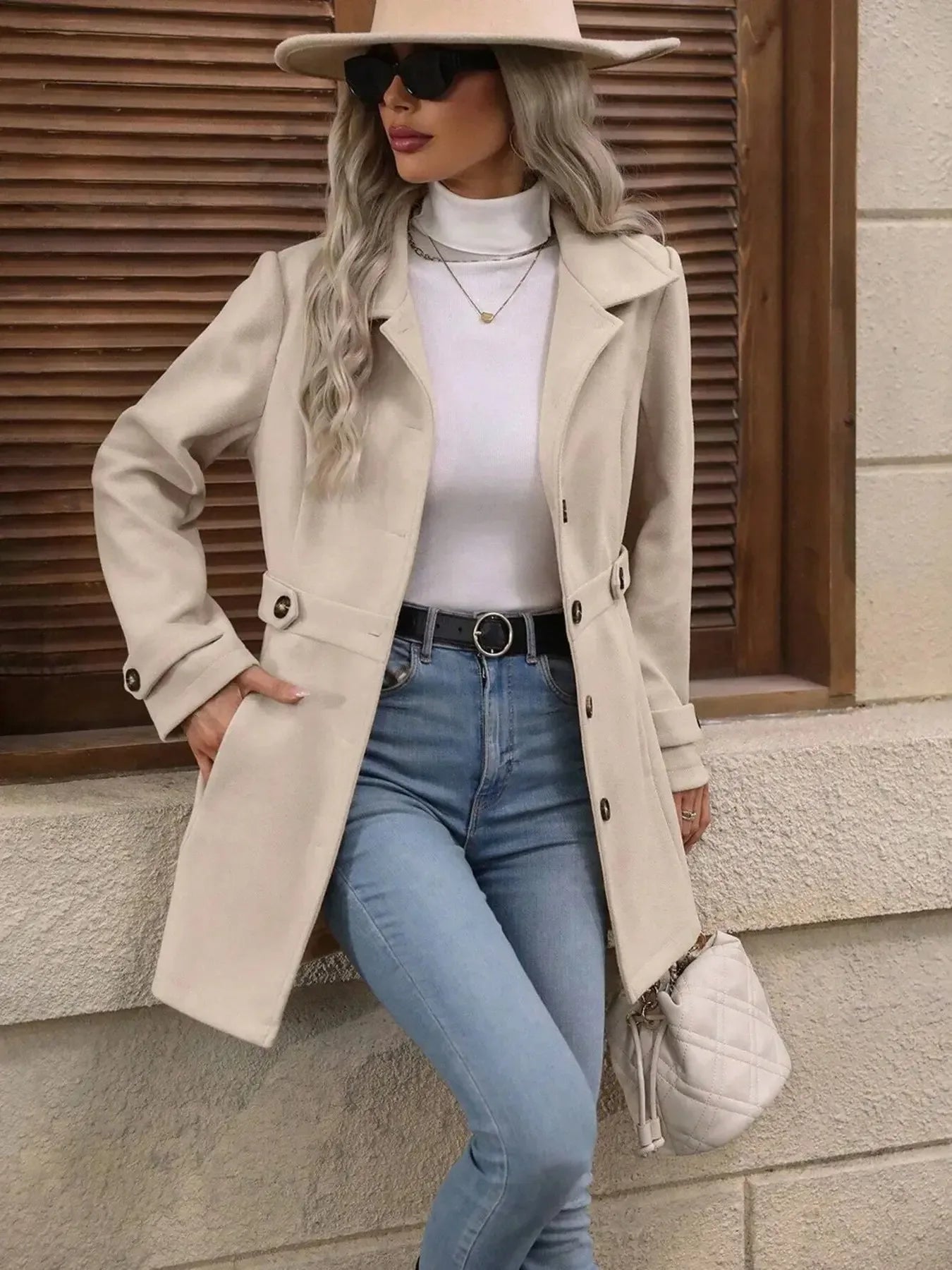 Button Up Long Sleeve Coat - Plush Fashion Hub