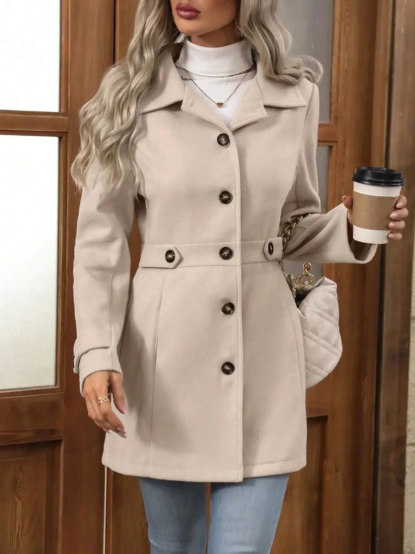 Button Up Long Sleeve Coat - Plush Fashion Hub