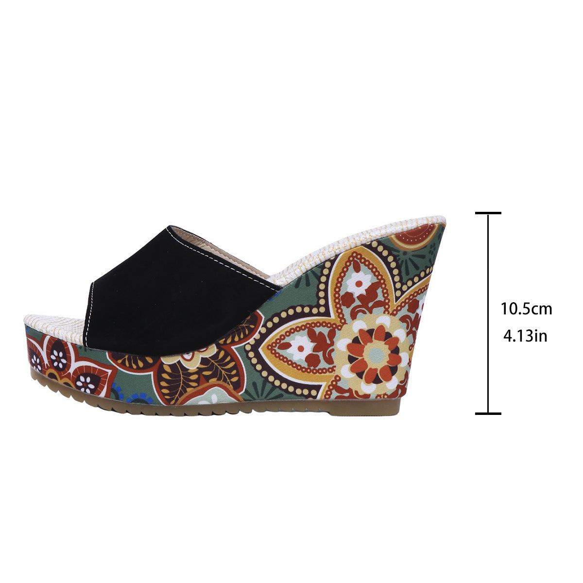 Eprolo slope heel high-rise sandals with thick sole and fish mouth pattern, featuring a stylish high-heel design.