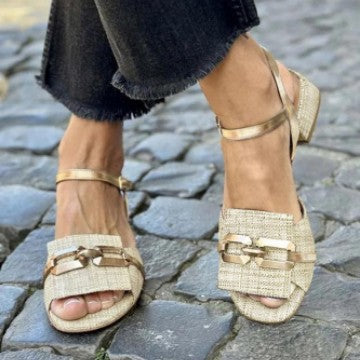 Women's suede open toe buckle strap square heel sandals by Plush Fashion Hub, featuring stylish design and comfortable fit.