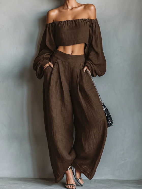 Plush Fashion Hub wide-leg pant set featuring relaxed fit, soft fabric, and stylish design for comfortable casual wear.