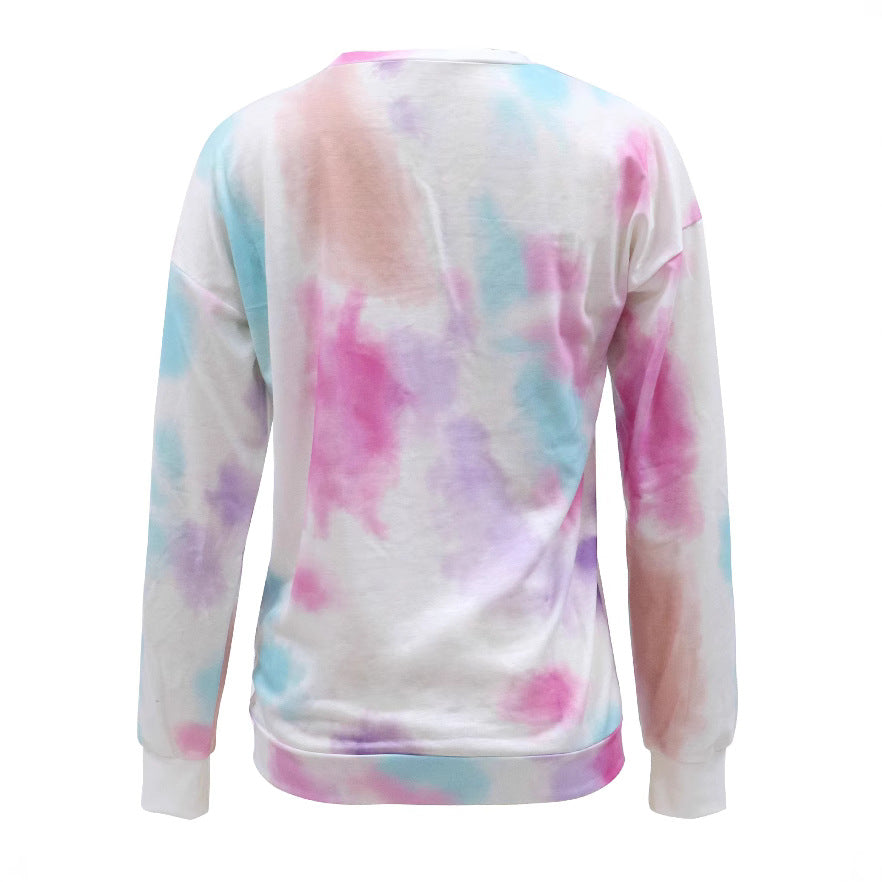 Tie-Dye Long Sleeve Knit Dress Women's Casual Autumn Spring Fashion Dress