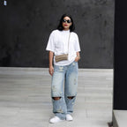 Street Style Ripped Knee Distressed Light Wash Denim Jeans