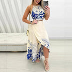 Hanging neck backless long skirt two-piece set