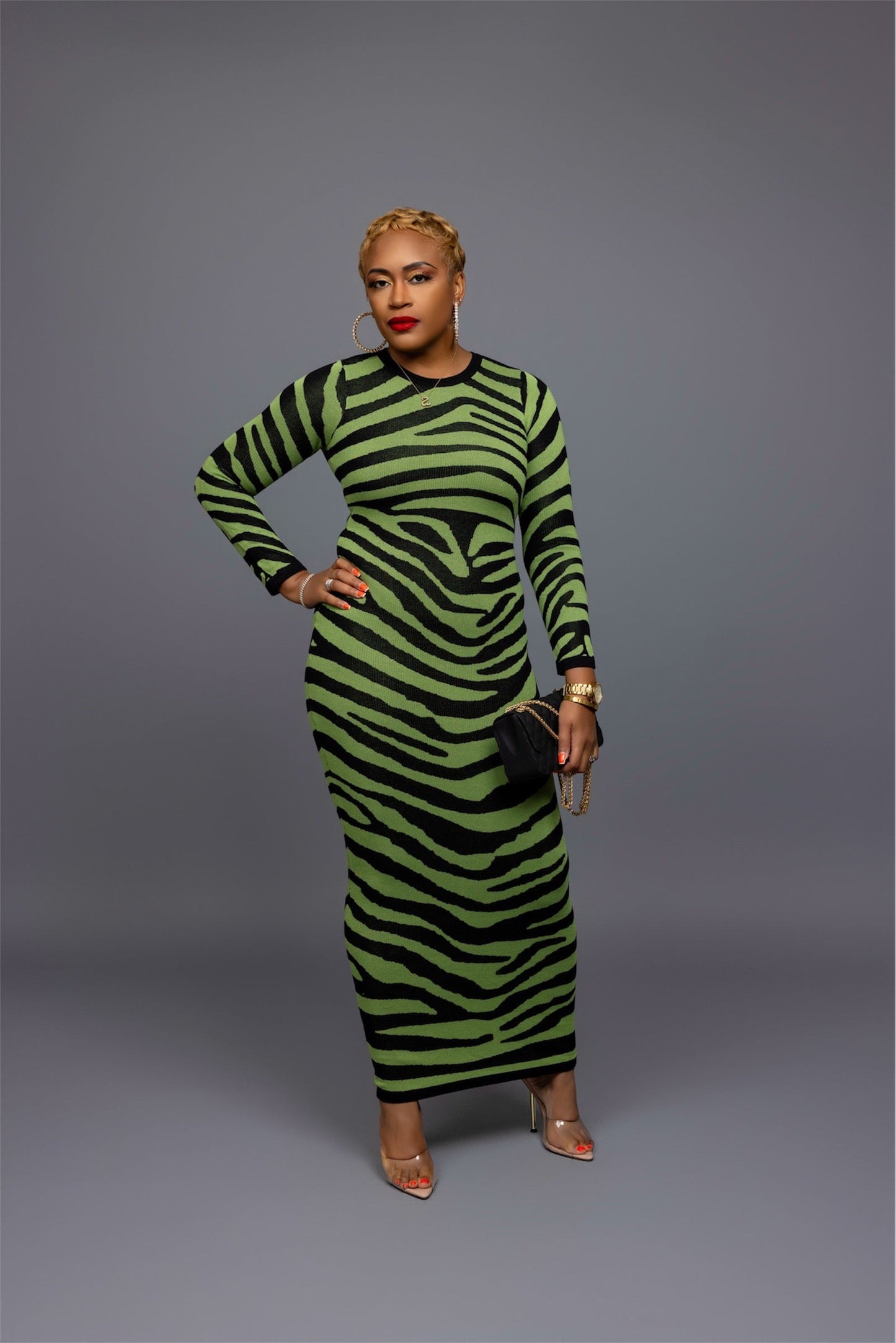 Green & Black Zebra Print Knit Maxi Dress The Bella Noire Store