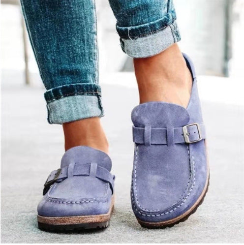 Eprolo women's casual slip-on slippers with round toe, low heel, solid color, size 43, large size, comfortable indoor footwear