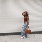 Wave Frayed Ripped Edge Denim Jeans
