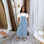 Women's Single-Button Sleeveless Denim Overall Dress