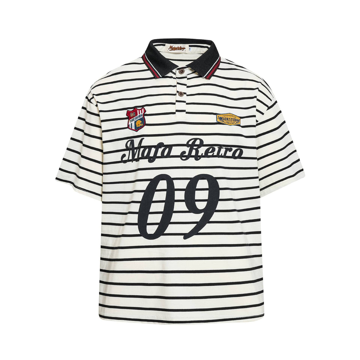 Embroidered college emblem short-sleeved shirt by eprolo, featuring a classic fit with a detailed college crest on the chest.