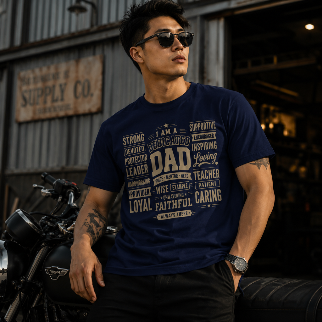 Wear Your Worship Dedicated Dad T-Shirt with "I Am More Than a Title" printed design on comfortable cotton fabric.