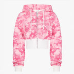 Style Pink Camouflage Print Casual Set High Street Hip-Hop Zipper Jacket with Tie Waist Pants