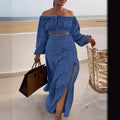 Elegance Two-Piece Off-Shoulder Top & Slit Skirt Set