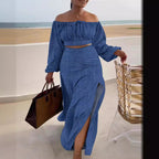 Elegance Two-Piece Off-Shoulder Top & Slit Skirt Set