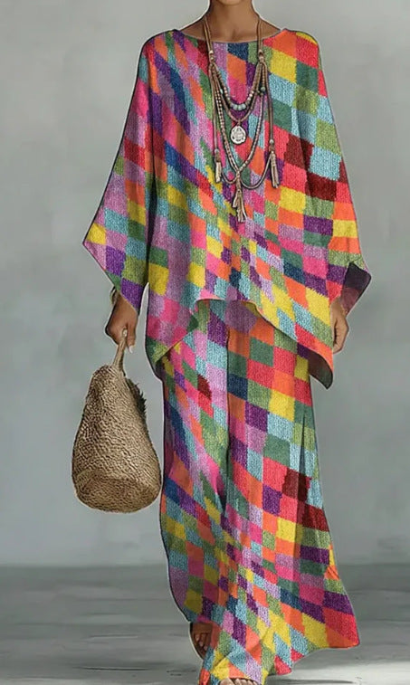 Loose Bat Sleeve Top Wide Leg Pants Set for Women
