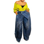 Retro Distressed Washed Reversed Waist Women's Jeans