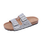 Leopard print buckle slide sandals by eprolo with wide straps and flat sole, perfect for casual summer wear.