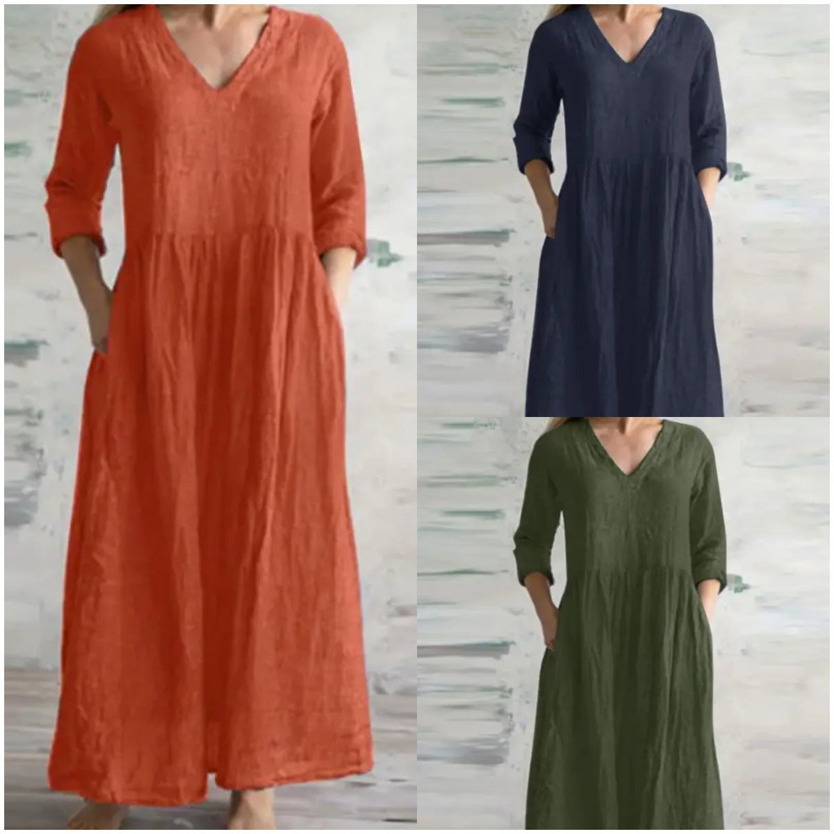 Eprolo V-neck loose-fitting long skirt in flowy fabric, full-length with a relaxed fit and elegant style.
