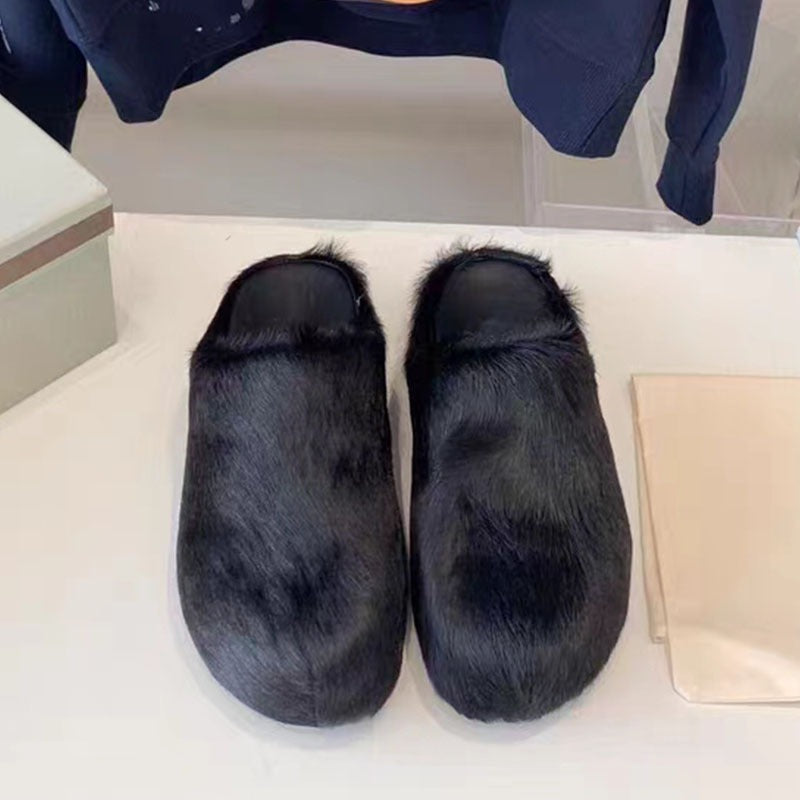 Eprolo Matsuke genuine leather horse hair half slippers with soft interior and stylish design, perfect for comfortable indoor wear