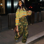 Women's Camouflage Pants Winter New Style Street Fashion Multi-Pocket Straight Leg Jeans