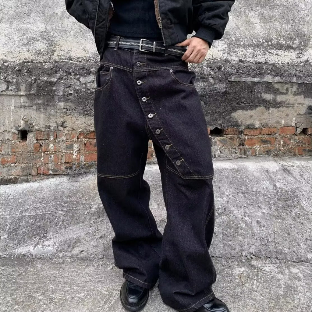Curved Long Button-Down Design Jeans