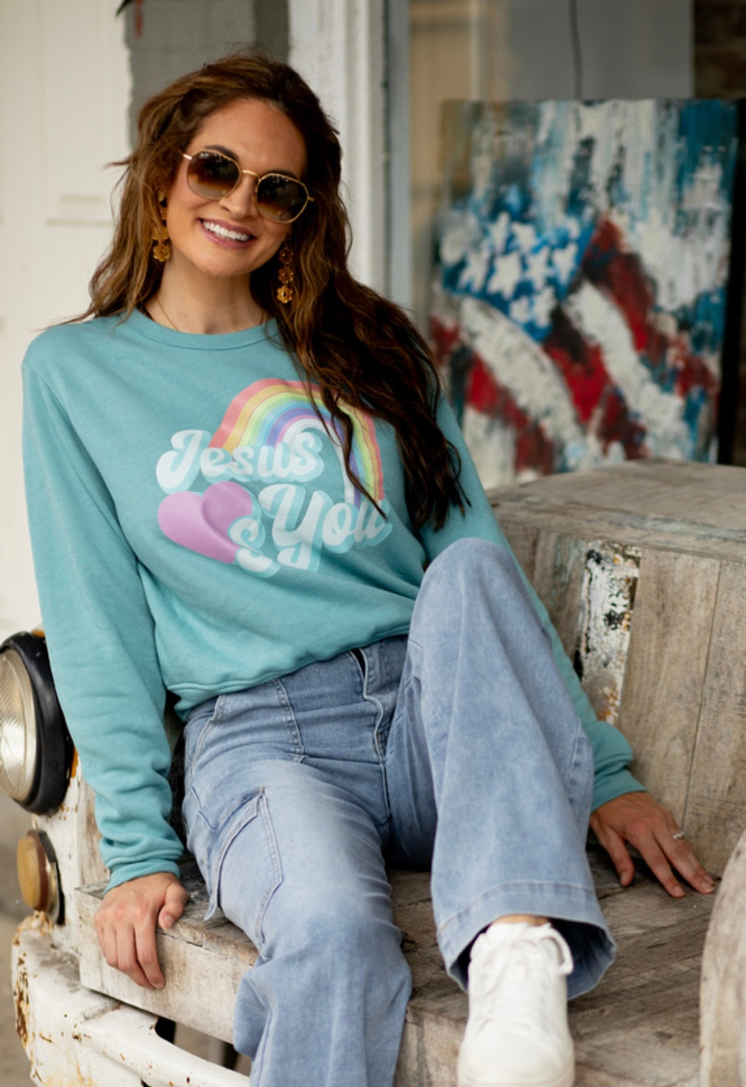 Jesus Loves You Crew Sweatshirt Pretty Little Patriot