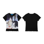 Women's Casual Short Sleeve Birthday Cat Graphic T-Shirt