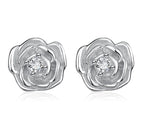 Rose-shaped 925 silver ear studs featuring delicate petal design, perfect for elegant everyday wear.