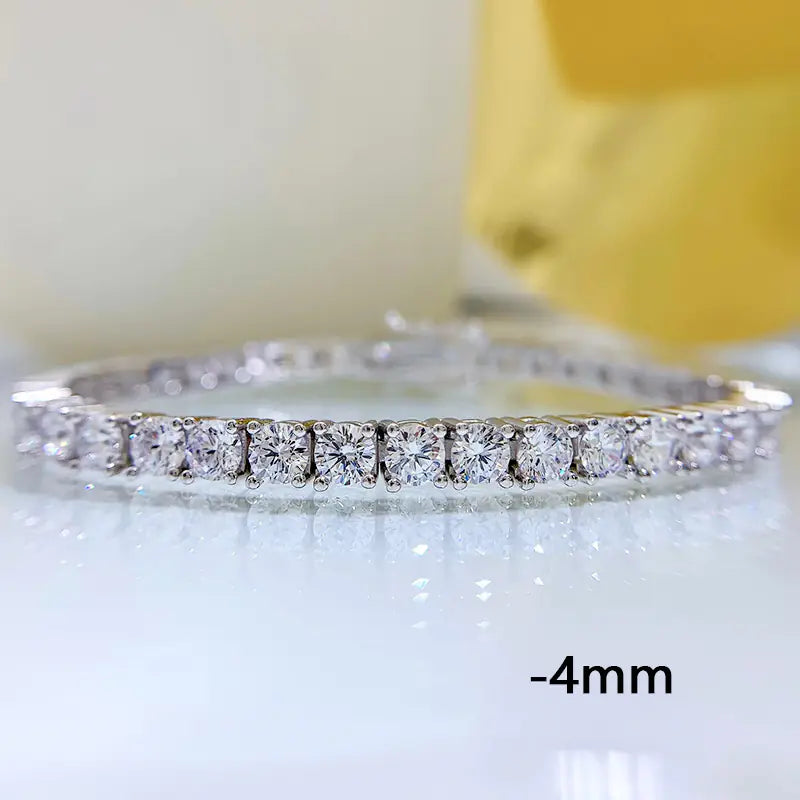 High carbon diamond bracelet in 925 silver with intricate design, showcasing sparkling diamonds on a stylish silver band.