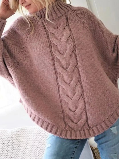 Cable-Knit Long Sleeve Sweater - Plush Fashion Hub