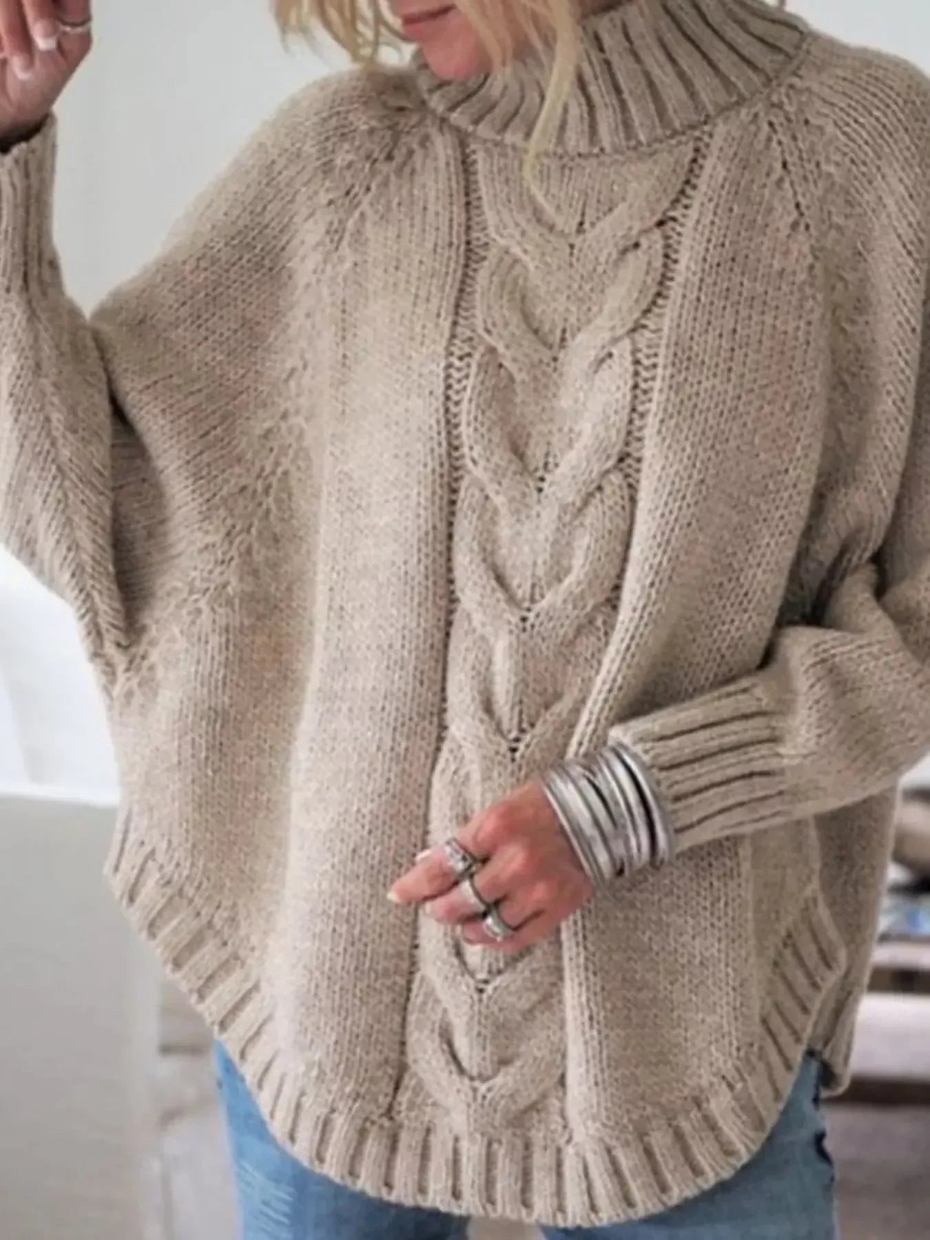 Cable-Knit Long Sleeve Sweater - Plush Fashion Hub