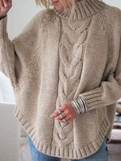 Cable-Knit Long Sleeve Sweater - Plush Fashion Hub