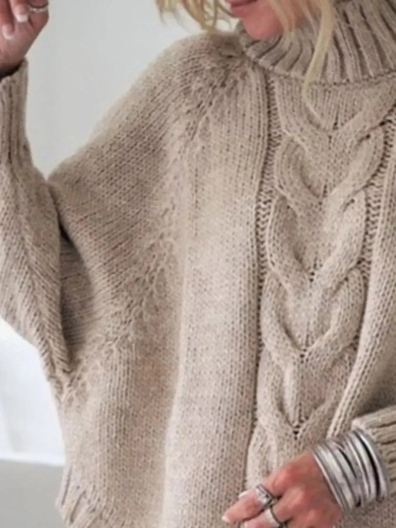 Cable-Knit Long Sleeve Sweater - Plush Fashion Hub