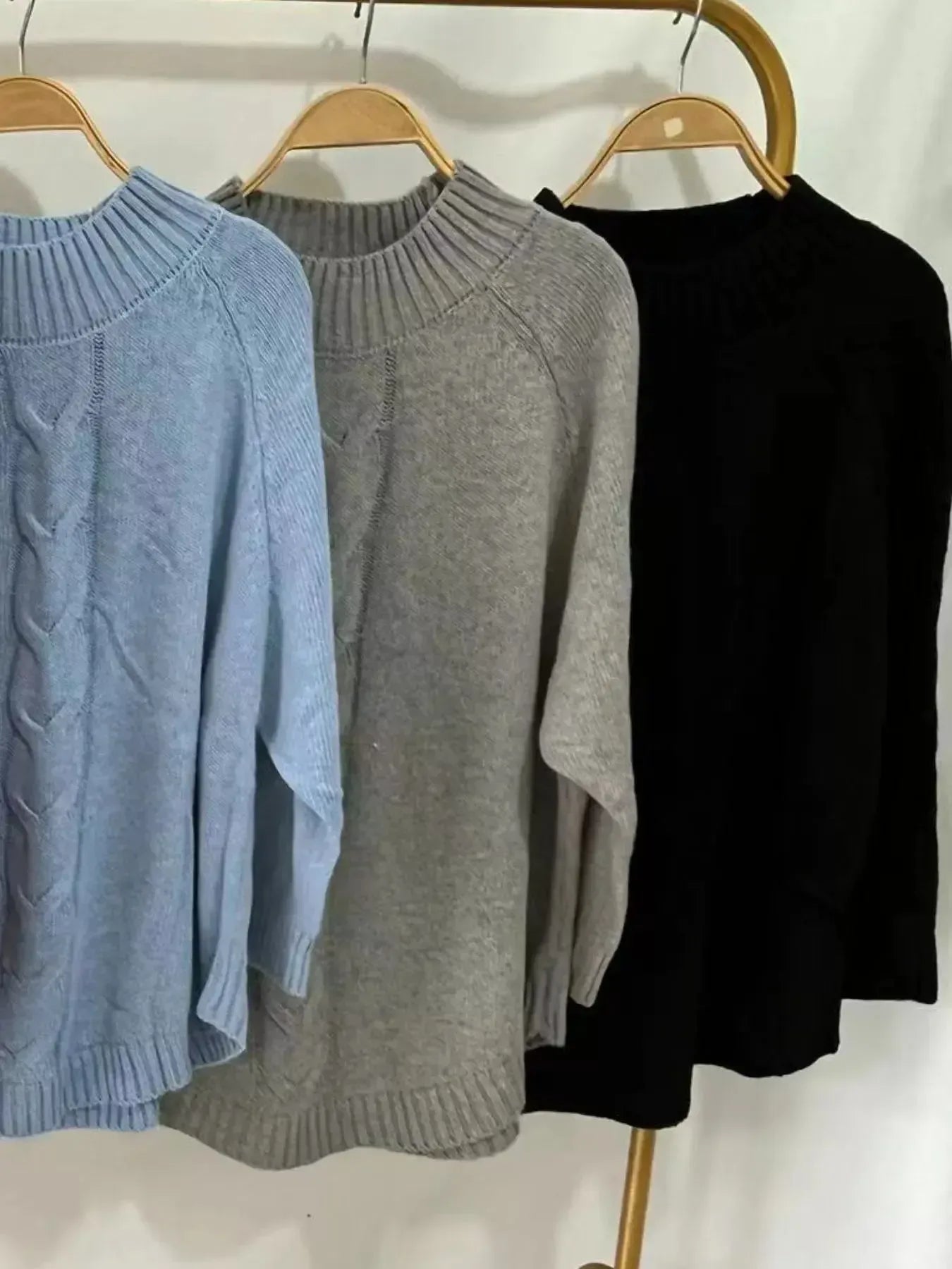 Cable-Knit Long Sleeve Sweater - Plush Fashion Hub